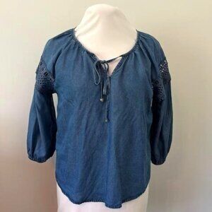 Peasant Blouse Adrienne Vittadini Women's  Medium Blue Cottagecore Boho Prairie